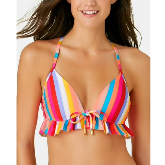 California Waves Swim California Waves Aruba Striped Ruffle Triangle Bikini XL - Picture 8 of 8